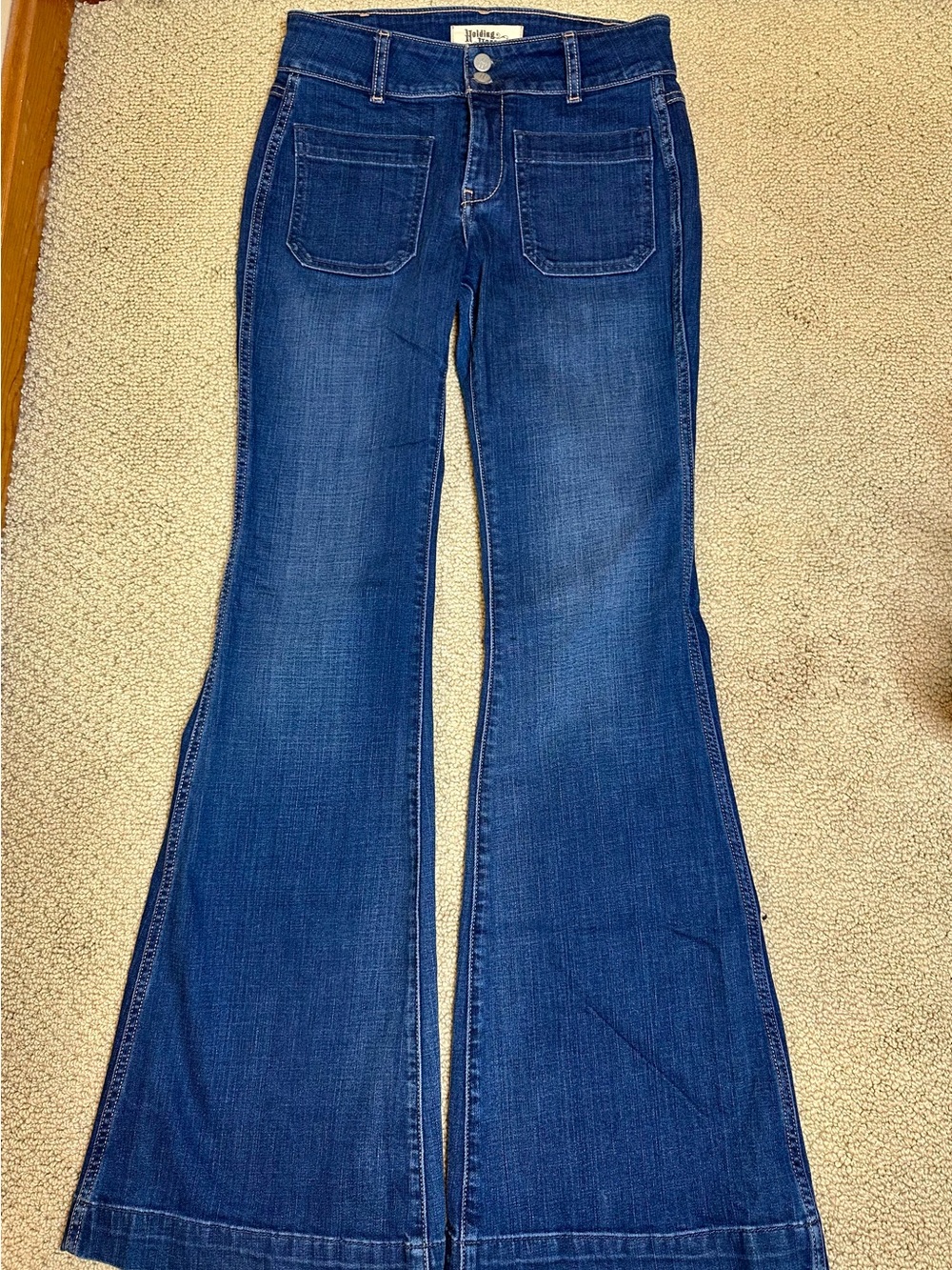 Anthropologie Holding Horses Front Patch Pocket‎ Flare Wide Leg Jeans Size 27